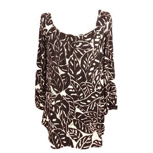 Three Dots NWOT Tunic Top Size S 3/4 Puff Sleeve Black Abstract Floral Print